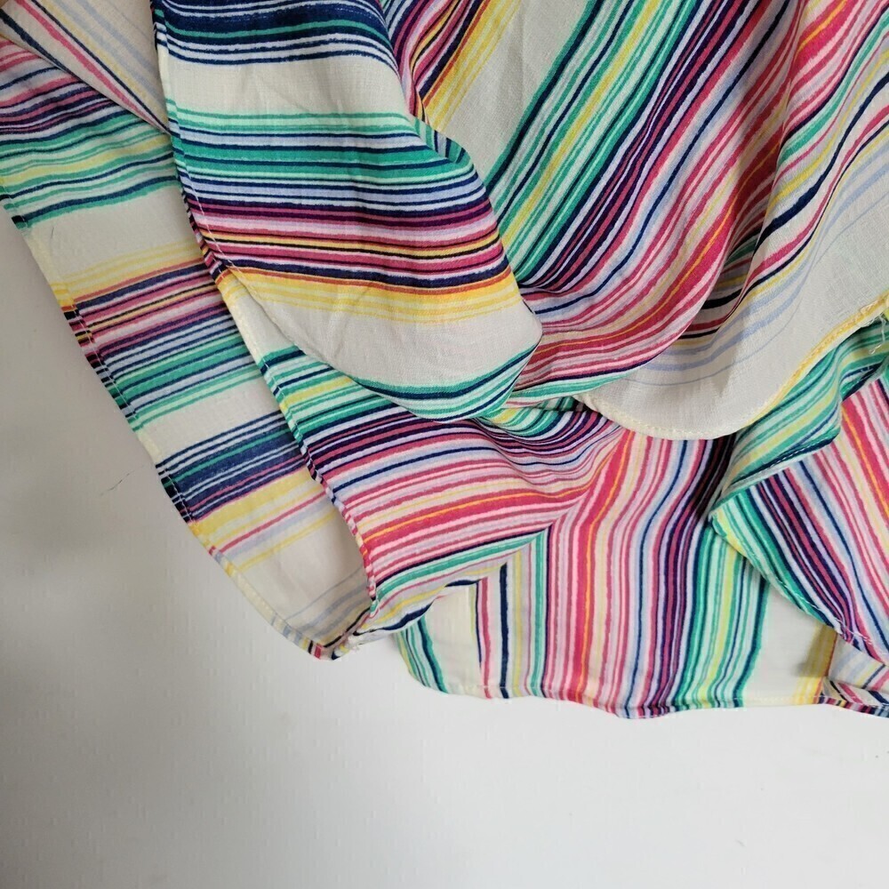 DO + BE Multicolor Striped Faux Wrap Keyhole Back Romper Shorts Size Large - Picture 11 of 16